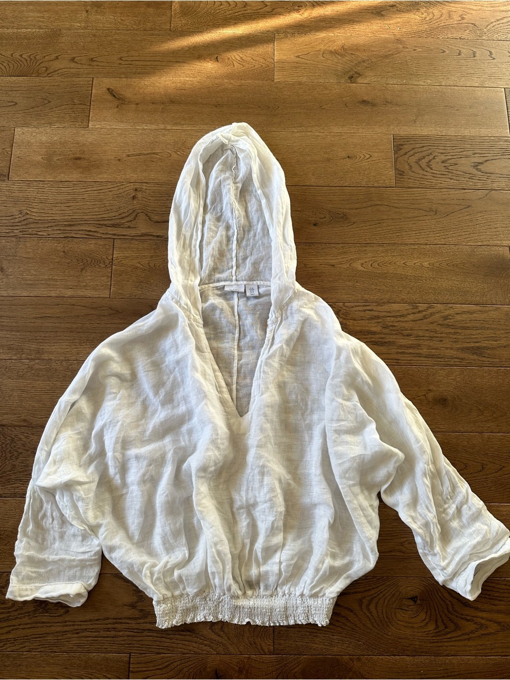Antibes Blanc 100% Linen White Hooded Top Relaxed Fit